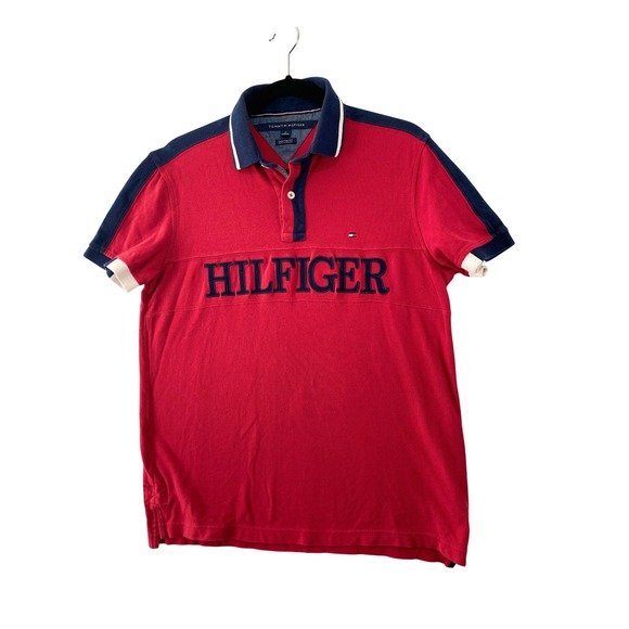 Tommy Hilfiger Other - Tommy Hilfiger Polo Shirt Mens Medium Red Navy Blue Embroidered Custom Fit‎